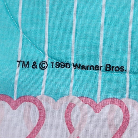 Looney Tunes Comforter Tweety Bird REVERSIBLE Vintage Blanket Teal Pink Hearts - Picture 10 of 10